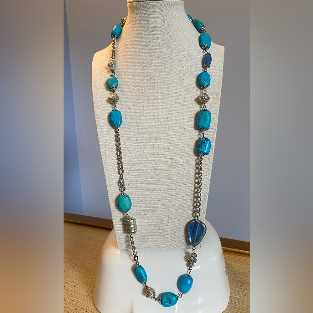 Vintage Blue and Silver Beaded Necklace